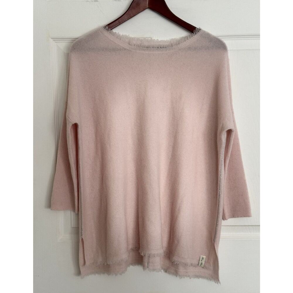 Henry Christ Women's Cashmere Light Pink Pullover Sweater Raw Edges Size Large